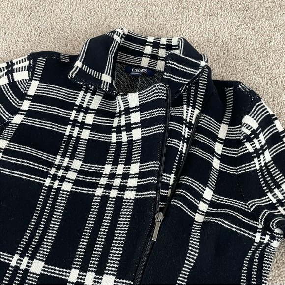 Chaps Sweater Jacket Women Large Black Plaid Asymmetrical Zip NWT T184 - Picture 2 of 12